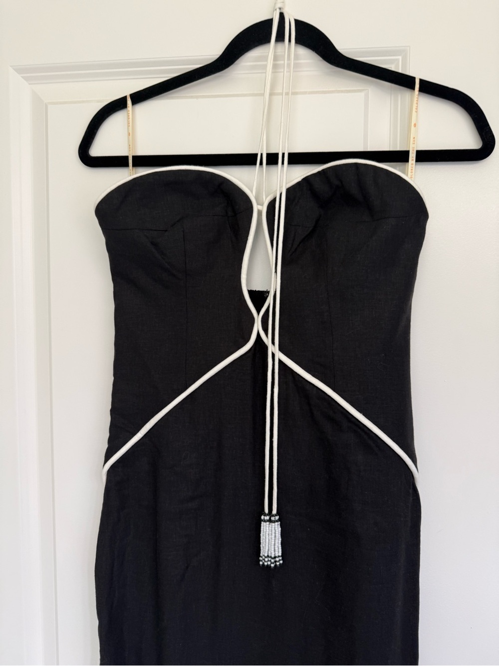 FARM Rio Black Midi Dress with White Contrast Piping - Picture 3 of 7